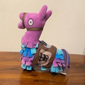 Colorful Pink and Blue Stuffed Llama Toy